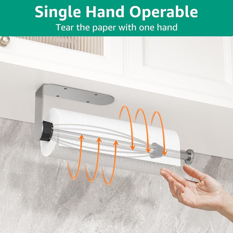 Mbillion Under Cabinet Paper Towel Holder for Kitchen, RV & Camper - Waterproof, Anti-Rust Wall Mount with No Drill Installation, 5.71” Compact Design (Brushed Silver) - Image 4